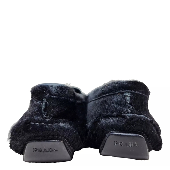PRADA Pony Calf Hair Driving Loafers COA Sz 37/7 US Logo Charm Black Driver - Picture 10 of 16
